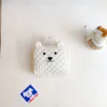 Witte gewatteerde beren cosmetische tas schattige cartoon reizen make-up etui met handvat. - Wit