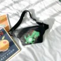 Children cartoon dinosaur fanny pack, black casual chest bag, cute kid waist bag. - L / Black