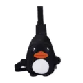 Cute cartoon duck children chest bag, lightweight nylon crossbody bag for boys and girls. - Black