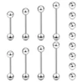 Stainless steel straight barbell body piercing jewelry set with extra threaded balls for piercing. - 1.6mm(14g) / Silver