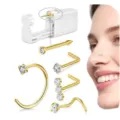 Kit de pistola perforadora de nariz desechable con varios pendientes y aros de cristal dorado. - Estilo B (Aretes de Nariz Mixtos)