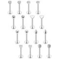 16pcs 16G stainless steel flat back labret studs cartilage helix tragus earrings set. - 16 Pieces/Pack (6mm) / Silver