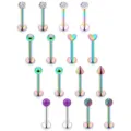 16pcs 16G flat back labret stud earrings set, multi-color stainless steel cartilage body jewelry. - 16 Pieces/Pack (6mm) / Colorful