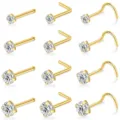 12 Stuck Gold Kristall Nasenpiercing Set Chirurgischer Stahl Nasenstecker Schmuck Damen Neu - Set / Gold