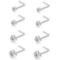 Close-up view showing the detailed sparkle of silver L-shaped nose stud piercing jewelry. - L-shaped Bar / 8 Pieces/Pack / Silver