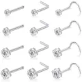 12 Stk. Nas Piercing Set aus chirurgischem Stahl mit funkelnden Zirkonia Steinen. - Set / Silber