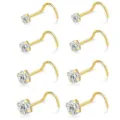 Detailansicht der goldfarbenen, glitzernden Strass L-förmigen Nasenstecker Piercing Schmuckstück. - Gebogene Barbell / 8 Stück/Packung / Gold