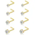 Goldfarbene L-förmige Nasenringe Set mit klarem Zirkonstein, 20G Piercing Schmuck Detail. - L-förmige Stange / 8 Stück/Packung / Gold