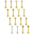 16pcs 16G flat back stud earrings set stainless steel cartilage piercing jewelry details - 16 Pieces/Pack (6mm) / Gold