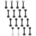 16pcs 16G flat back labret studs stainless steel cartilage piercing earrings body jewelry - 16 Pieces/Pack (6mm) / Black