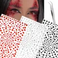 Strass Aufkleber für Gesicht, Festival Make-up, DIY Kristall Augensteine mit Pinzette für Party. - 4-teiliges Set / Rot Weiß Schwarz Mix Stil
