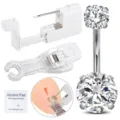 Disposable belly button piercing kit with piercing gun, clamp, alcohol pad and navel ring. - Four-Piece Set / Style A