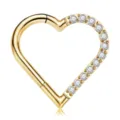 Anello segmento cerniera cuore dorato piercing con dettaglio in zircone cubico brillante - Orecchio Destro / 1.2x8mm / Oro