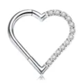 16G Orecchino da Piercing a Cuore Clicker in Titanio con Pietre di Zirconia Lucide. - Orecchio Destro / 1.2x8mm / Argento