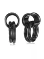 Black stainless steel ear weight plugs and tunnels with dangling hoop rings for piercing. - 10mm / Black