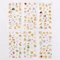 Detailed view of six sheets of cute cartoon Shiba Inu dog and rabbit sticker sets for journaling. - Shiba and Bunny