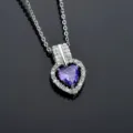 Stunning purple heart cubic zirconia pendant necklace with sparkling pavé stones for women gift. - Purplish Red Zirconia Necklace