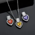 Stunning heart-shaped cubic zirconia necklace set with vibrant colorful pendant options for women. - Garnet Red Zirconia Pendant Only (Without Chain)