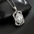 Prachtige ovale zirkonia hanger halsketting met gedetailleerde fonkelende kristaldetails. - Witte Ketting (Roestvrij Staal)