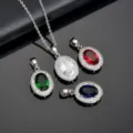 Crystal zirconia oval pendant necklace with sparkling halo stones and chain for elegant fashion. - Pendant Only (No Chain) / White