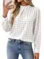 Schicke Langarm Bluse mit Punkten und Stehkragen, elegante modische Chiffon Oberteile Damen. - S / Weiß