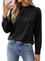 Schicke schwarz-weiße Langarm-Chiffonbluse mit Punkten und elegantem Rüschenkragen. - S / Schwarz