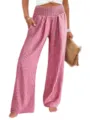 Red and white gingham wide leg pants high waist casual trousers with pockets for women - Red