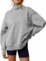 Felpa oversize casual da donna in tinta unita con collo alto e maniche lunghe. - Grigio