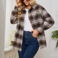 Giacca camicia donna autunno inverno marrone a quadri flanella manica lunga casual oversize - Taglia S / Top / Marrone