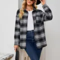 Giacca camicia in flanella a quadri in bianco e nero da donna, capospalla casual a maniche lunghe. - Taglia S / Top / Nero