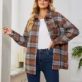Donna casual largo quadri giacca di lana autunno inverno moda manica lunga cappotto - Taglia S / Top / Colore caramello