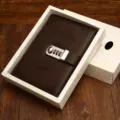 A5 vintage password notebook, brown PU leather diary with metal lock and secret garden text. - Coffee