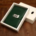 Vintage A5 leather notebook with metal lock and gift box, secret journal diary for business and writing. - Vintage Green