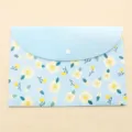 Cute floral A4 document folder with snap button, waterproof PP storage bag for office and school. - Floral Blue