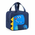Cute cartoon dinosaur insulated lunch bag for students and office workers, navy blue thermal tote. - Navy Cool Dinosaur