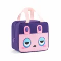Cute cartoon rabbit insulated lunch bag, portable square food storage container for students. - Purple Sleepy Rabbit