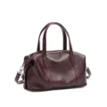 Borsa Boston in vera pelle da donna, borsa a mano in morbida pelle bovina con tracolla. - Caffè