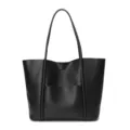 Zwarte lederen shopper handtas voor dames, grote schoudertas voor werk en dagelijks gebruik. - Zwart