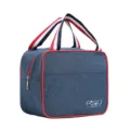Insulated lunch bag for office workers, cationic fabric thermal bento bag with handles. - Piped Thermal Bag / Navy Blue