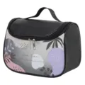 Portable waterproof toiletry bag cosmetic storage organizer with handle and cute print. - Black