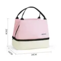 Pink double layer lunch bag insulated cooler tote bag for women work bento box 24x14x20cm - Colorblock Double-Layer Cooler Bag / Pink