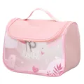 Pink waterproof frosted toiletry bag, portable cosmetic storage bag with cute heart pattern. - Pink