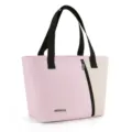 Color-blocked insulated lunch bag, pink and beige stylish bento box tote for daily work use. - Pink - Color Block Zippered T-Shape Bag