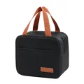 Black insulated lunch bag with orange handles, portable thermal food bento cooler bag. - Square Insulated Bag / Black