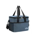 Blue cationic oxford cloth portable insulation lunch bag with shoulder strap and mesh side pockets. - TG39 Medium Navy Blue 7L