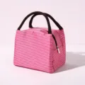 Pink and white striped insulated lunch bag, portable oxford cloth bento cooler bag. - Small Rose Red Striped