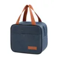 Portable insulated lunch bag with durable cationic fabric, stylish brown handles for daily use. - Square Insulated Bag / Navy Blue