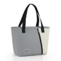 Gray beige color block insulated lunch bag with black handles, dual layer thermal tote for work. - Grey - Color Block Zippered T-Shape Bag