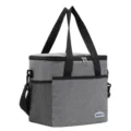 Grey cationic oxford cloth insulated lunch cooler bag with side mesh pockets and shoulder straps. - TG39 Large Gray 12L