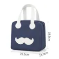 Blue canvas lunch bag with cute mustache design, portable insulated bento storage handbag. - Navy Blue